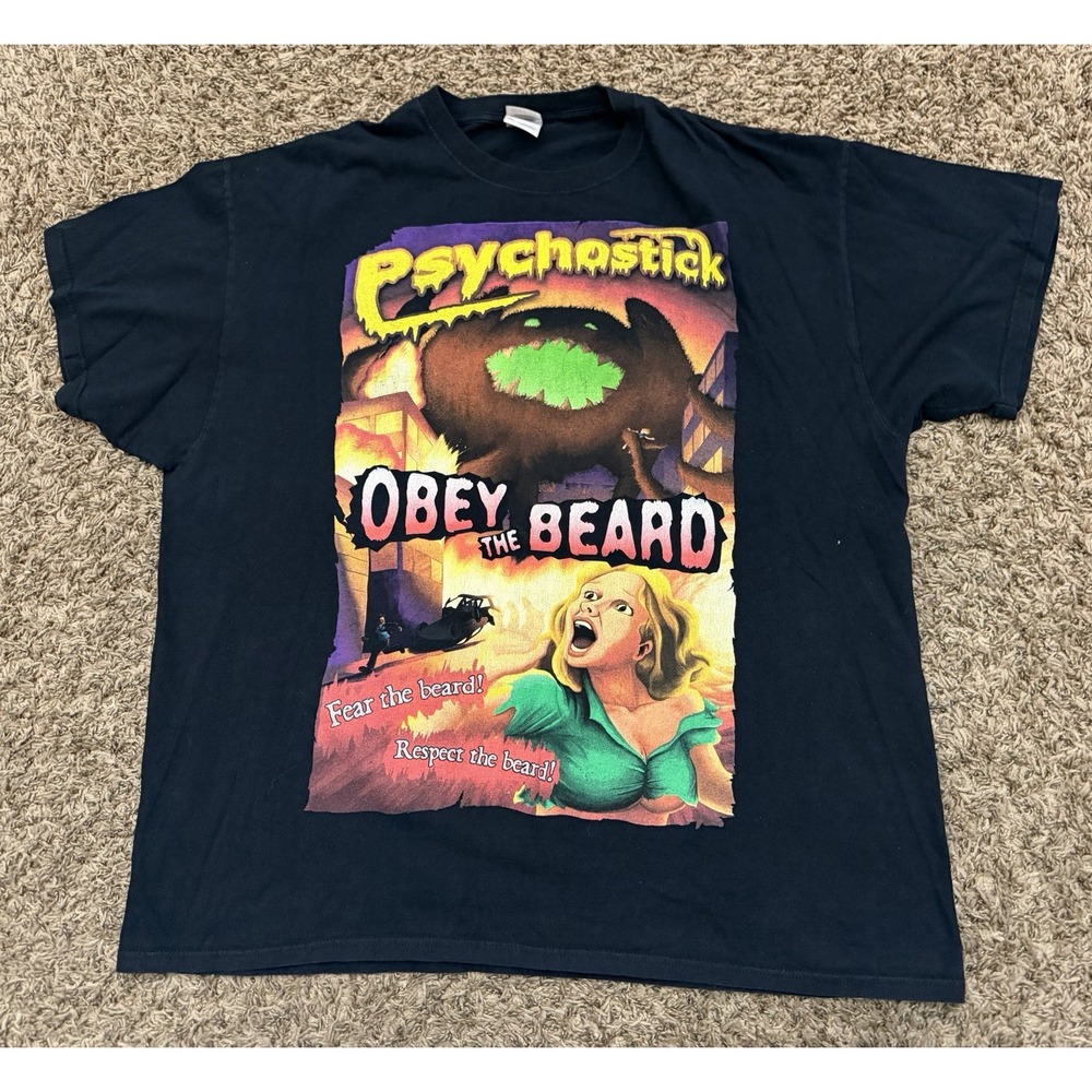 Psychostick Skateboard Obey The Beard T-Shirt Black Concert Band Merch Size XL